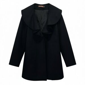 ✨ CHAREX Black Ruffle-Collar Coat — Size XL